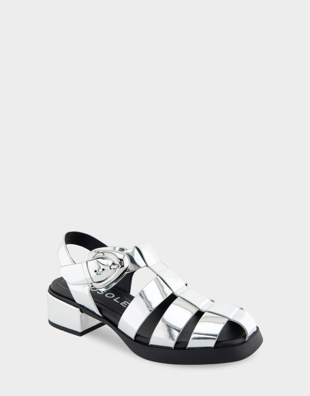 Aerosoles Comfortable Women's Fisherman Flats In Silver Mirror Metallic Faux Leather