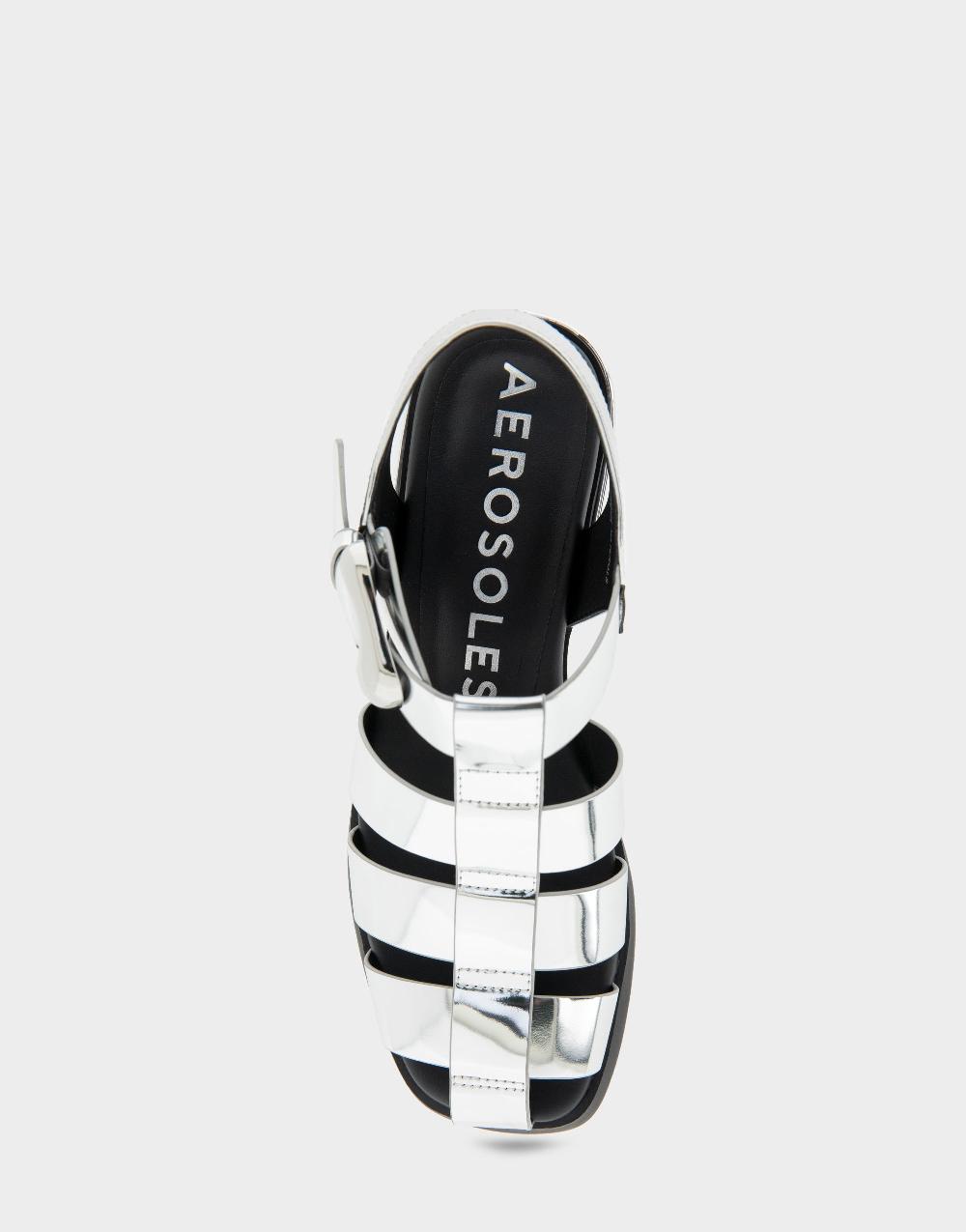 Aerosoles Comfortable Women's Fisherman Flats In Silver Mirror Metallic Faux Leather