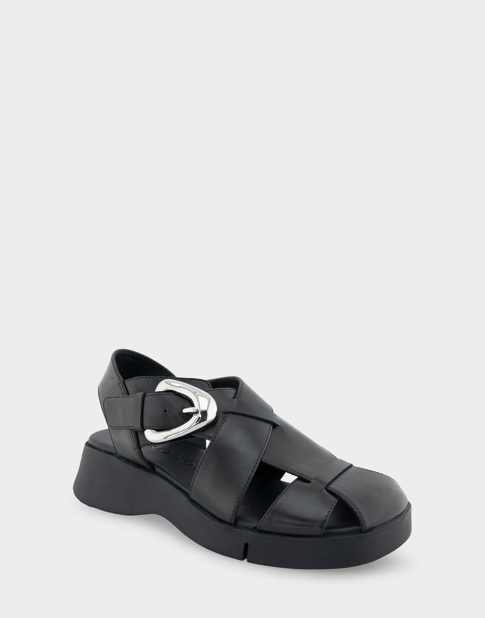 Aerosoles Comfortable Women's Fisherman Molded Footbed Sandal In Black Leather