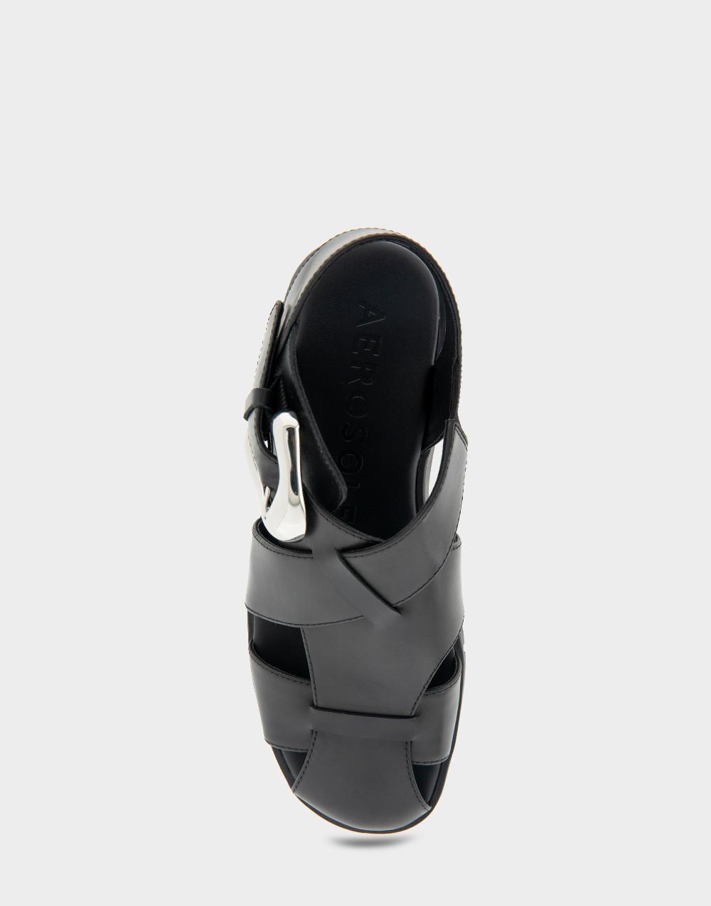 Aerosoles Comfortable Women's Fisherman Molded Footbed Sandal In Black Leather