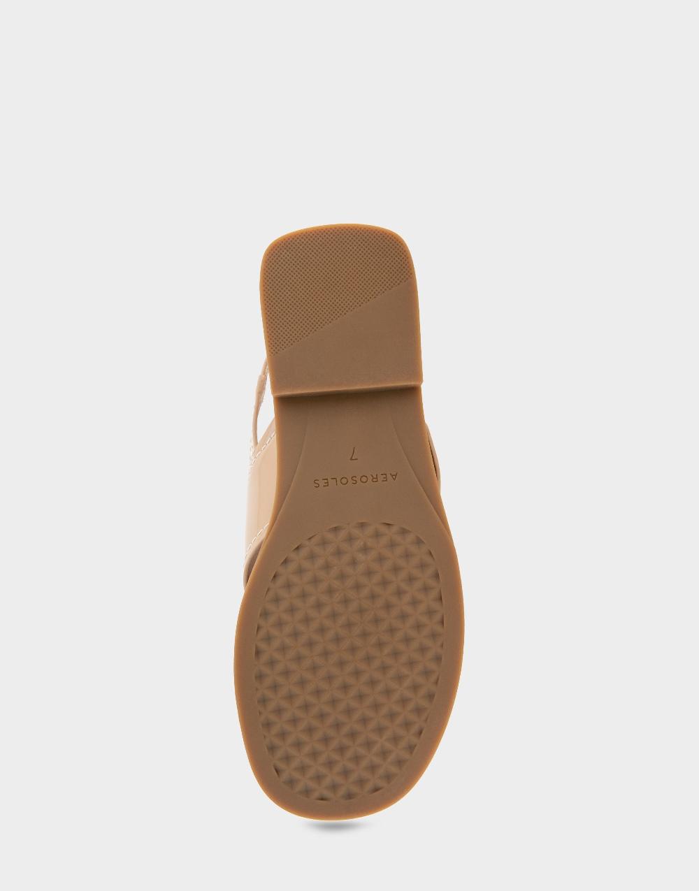 Aerosoles Comfortable Women's Flat Sandals In Beige Bisque Patent Faux Leather Patent Faux Leather