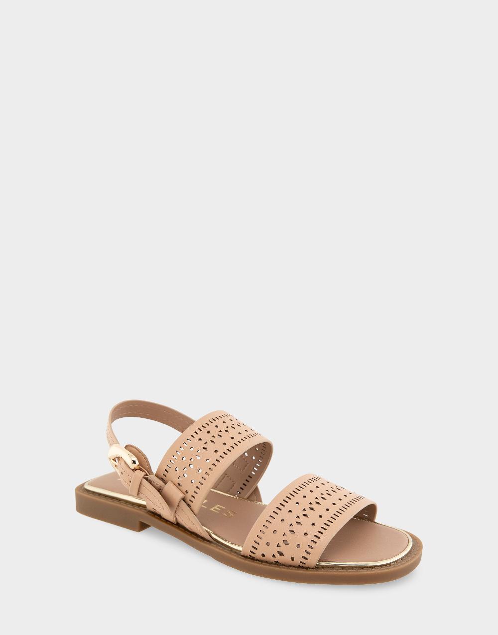 Aerosoles Comfortable Women's Flat Sandals In Beige Bisque Perf Faux Leather