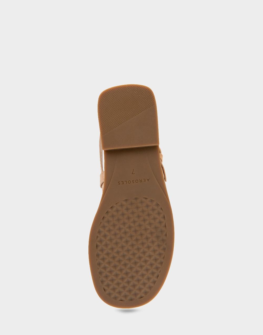 Aerosoles Comfortable Women's Flat Sandals In Beige Bisque Perf Faux Leather