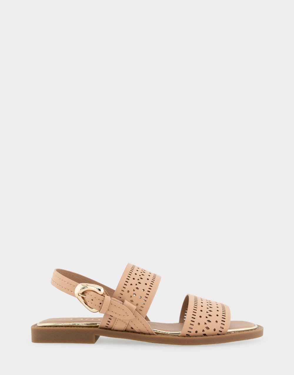 aerosoles Comfortable Women's Flat Sandals in Beige Bisque Perf Faux Leather