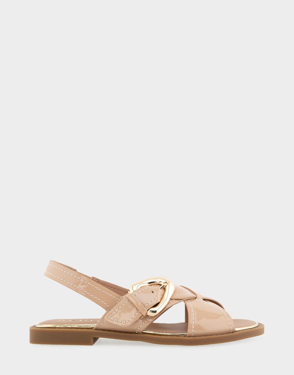 aerosoles Comfortable Women's Flat Sandals in Beige Bisque Patent Faux Leather Patent Faux Leather