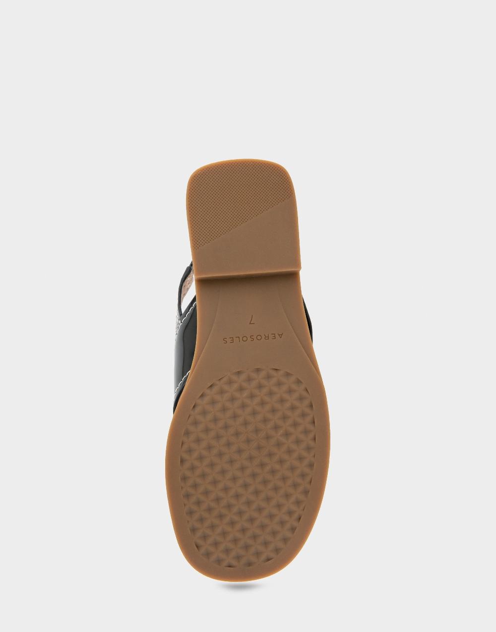 Aerosoles Comfortable Women's Flat Sandals In Black Patent Faux Leather Patent Faux Leather