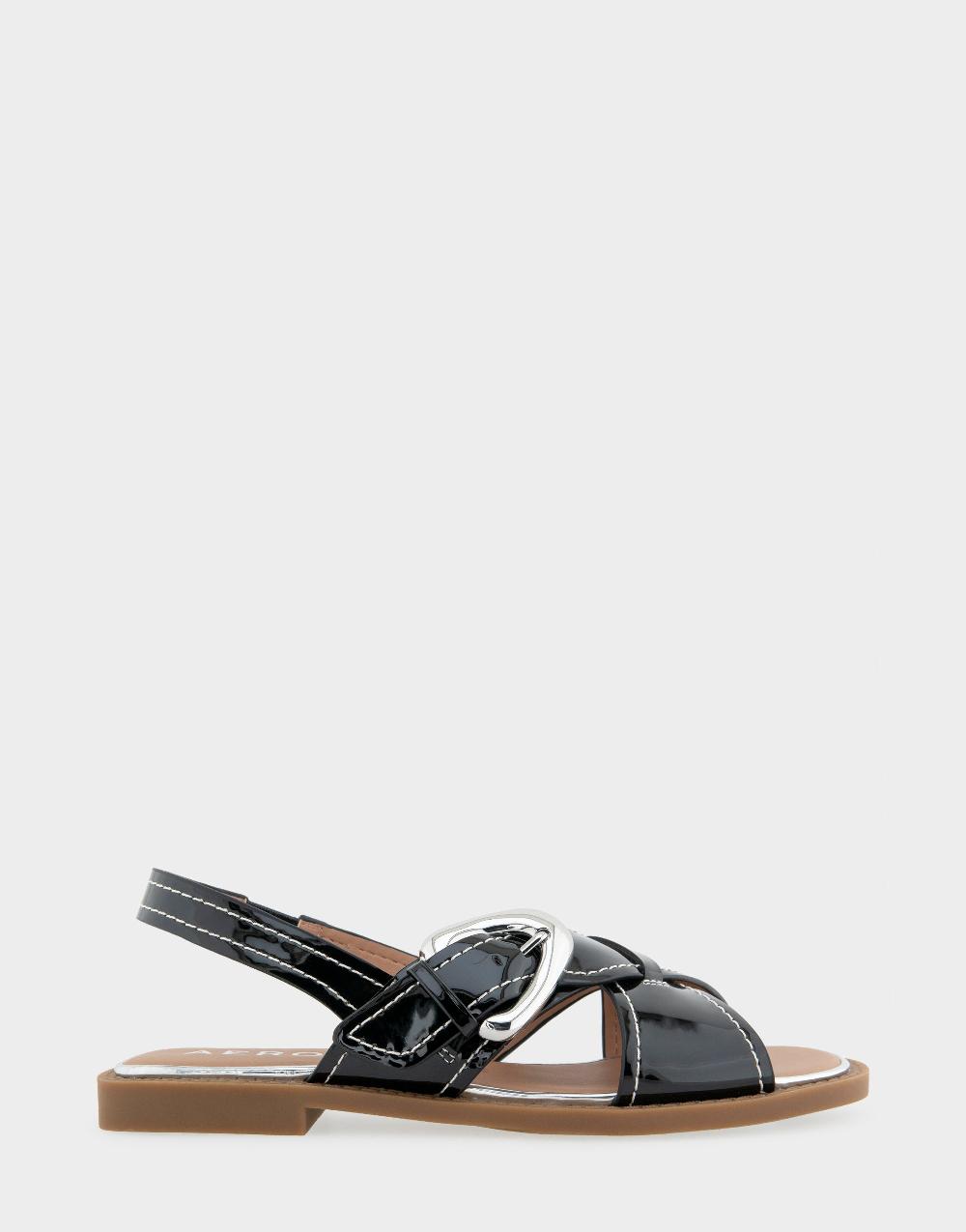 aerosoles Comfortable Women's Flat Sandals in Black Patent Faux Leather Patent Faux Leather