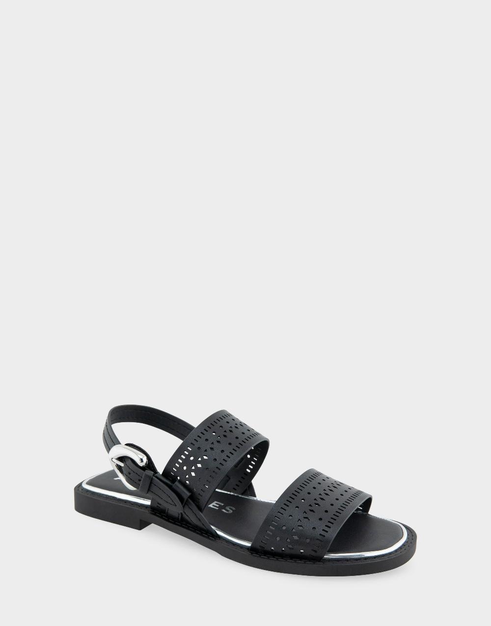 Aerosoles Comfortable Women's Flat Sandals In Black Perf Faux Leather