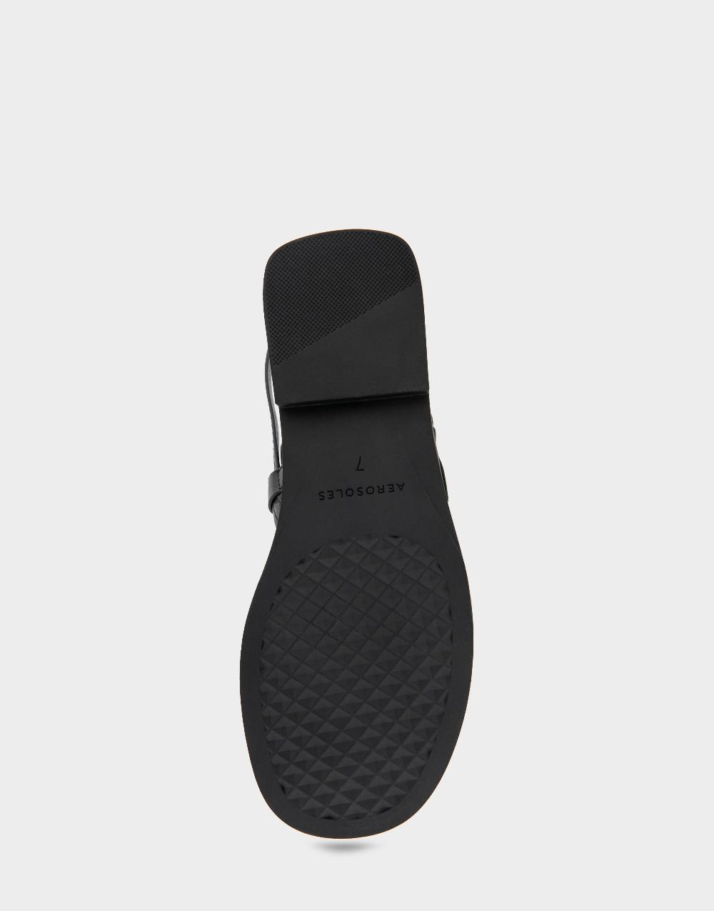 Aerosoles Comfortable Women's Flat Sandals In Black Perf Faux Leather