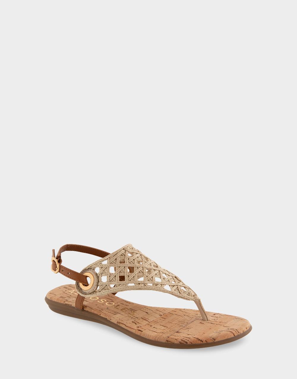 Aerosoles Comfortable Women's Flat Sandals In Natural Crochet Raffia Raffia Fabric