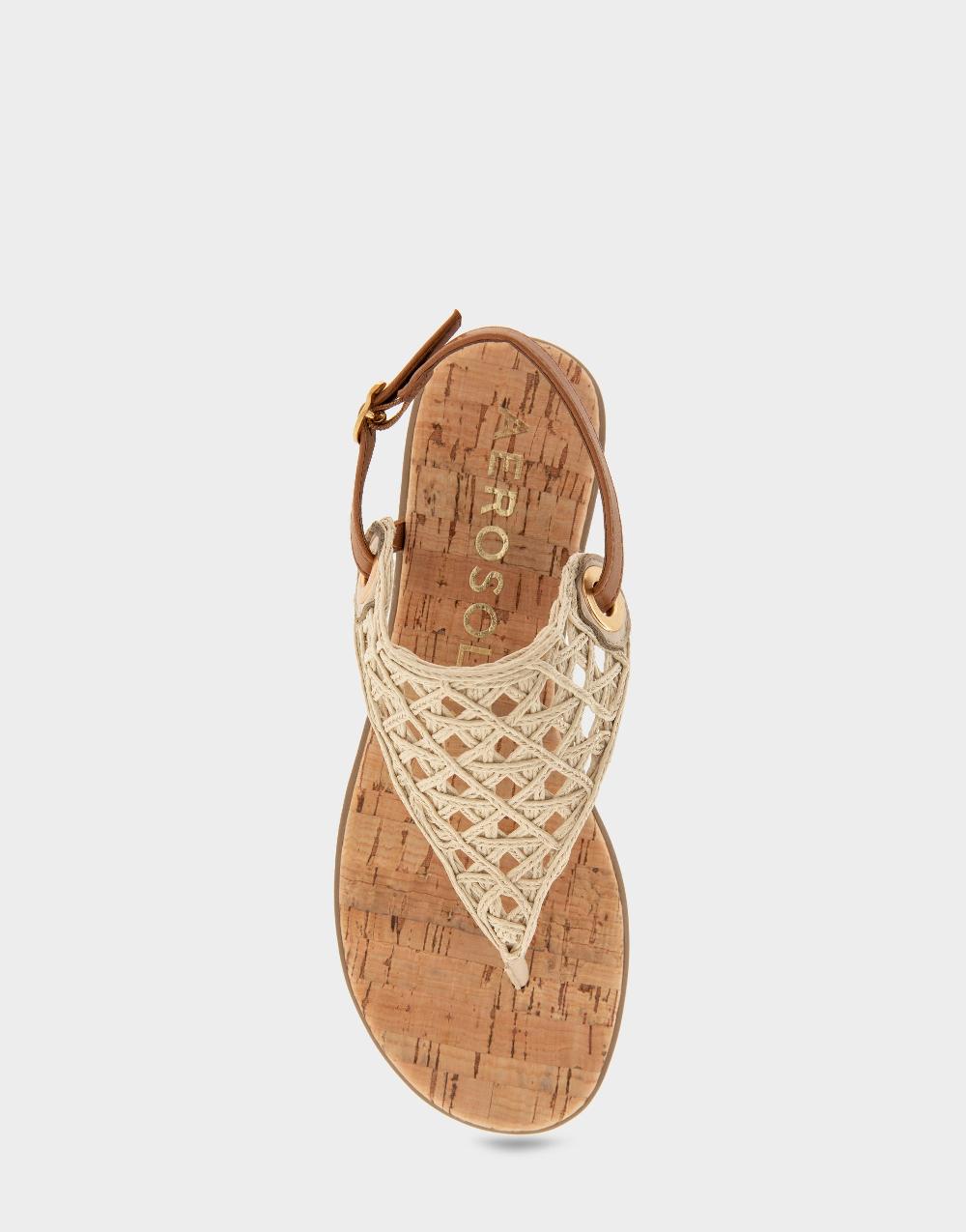 Aerosoles Comfortable Women's Flat Sandals In Natural Crochet Raffia Raffia Fabric
