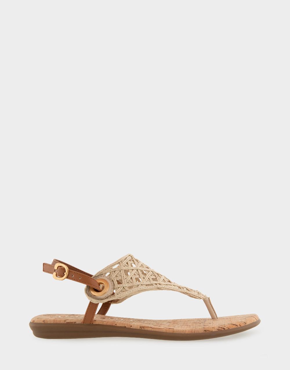 aerosoles Comfortable Women's Flat Sandals in Natural Crochet Raffia Raffia Fabric