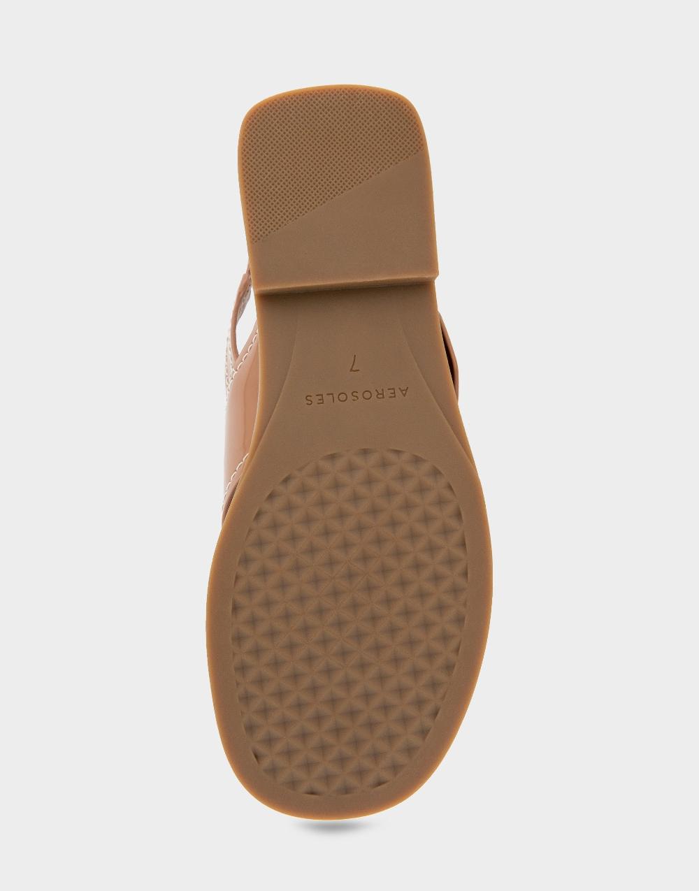 Aerosoles Comfortable Women's Flat Sandals In Tan Patent Faux Leather Patent Faux Leather