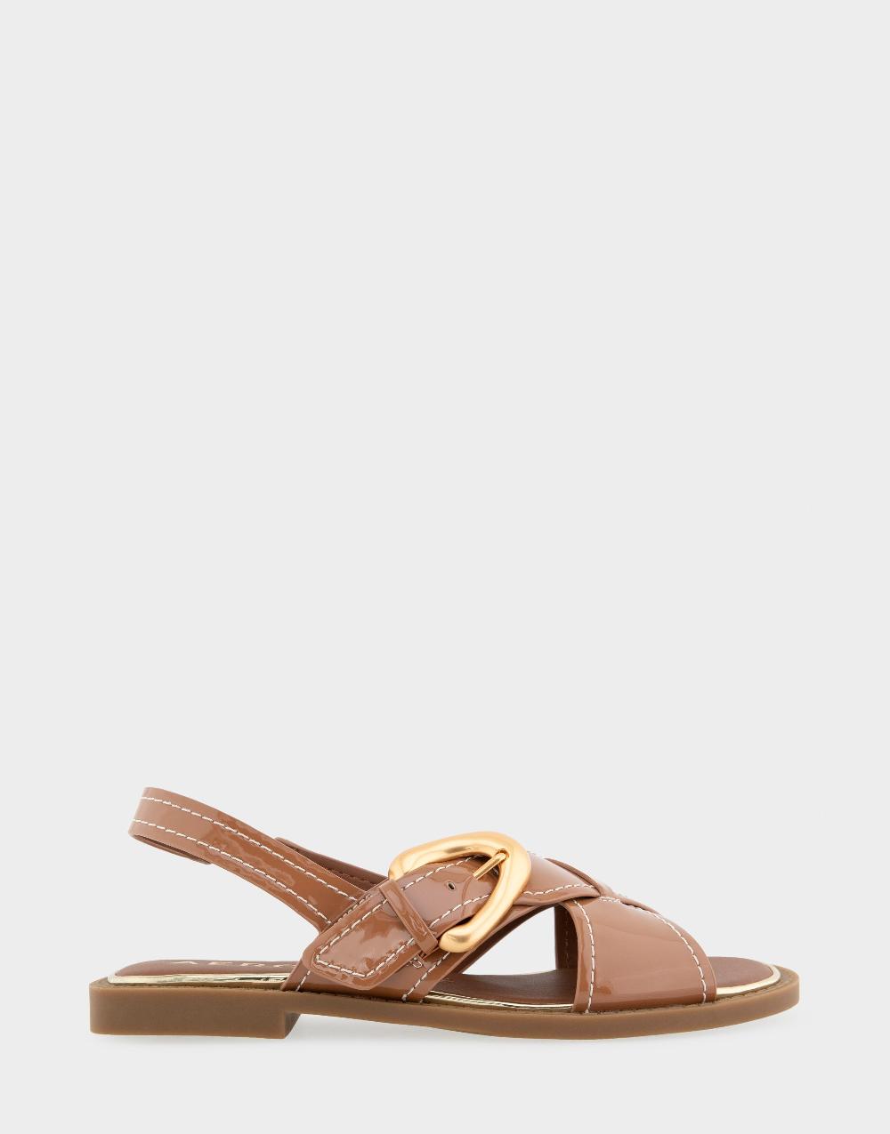 aerosoles Comfortable Women's Flat Sandals in Tan Patent Faux Leather Patent Faux Leather