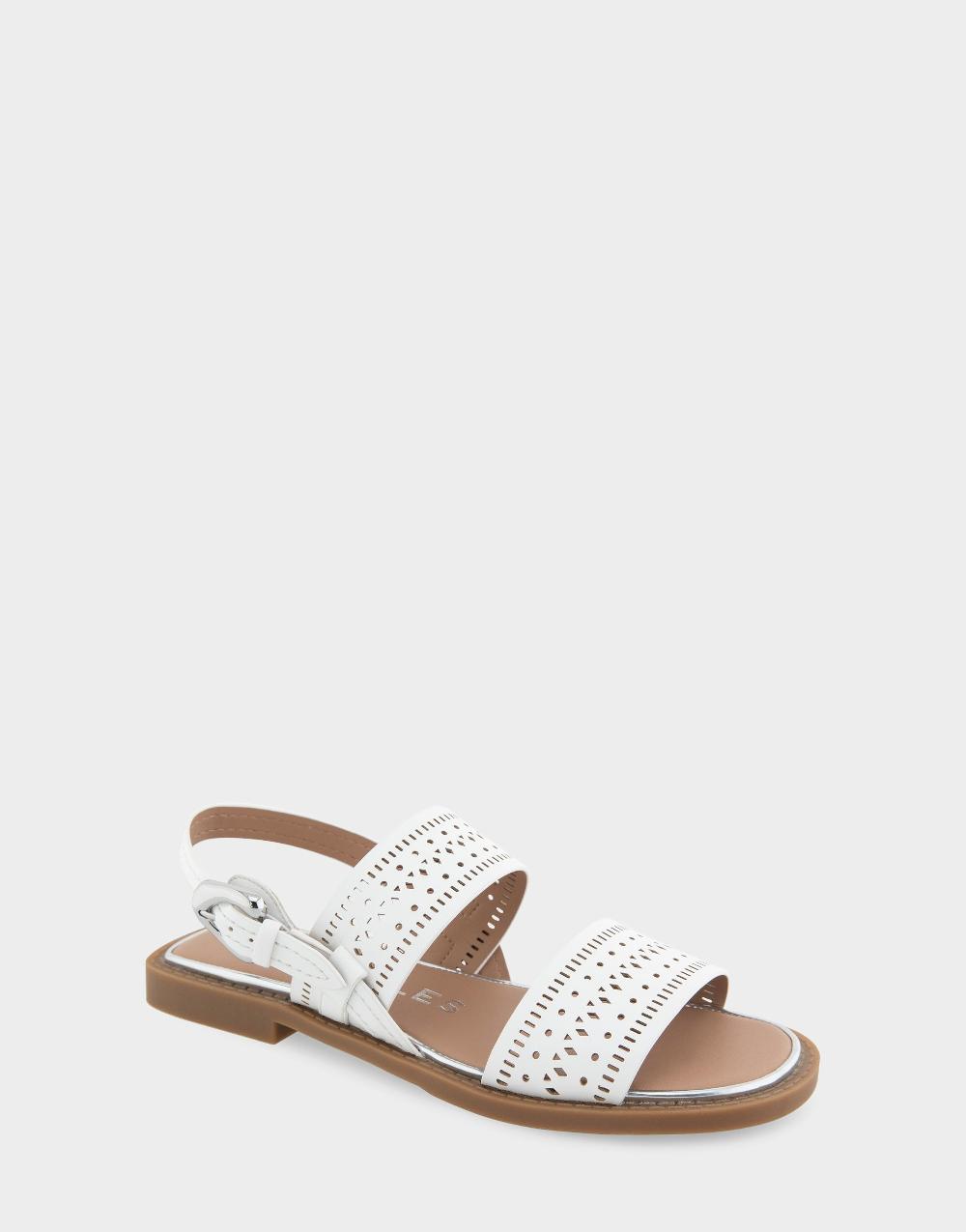 Aerosoles Comfortable Women's Flat Sandals In White Perf Faux Leather