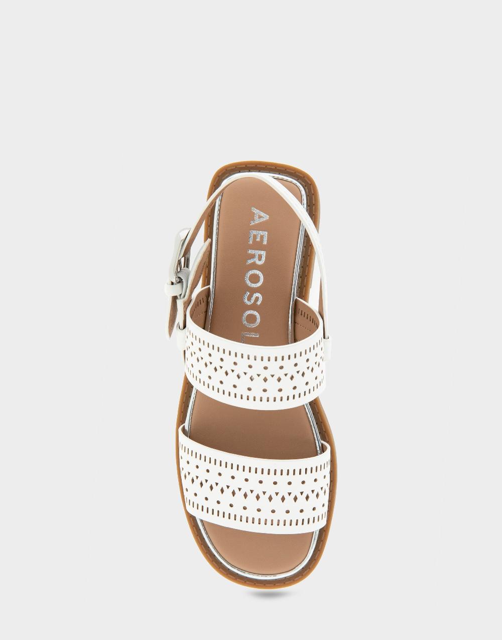 Aerosoles Comfortable Women's Flat Sandals In White Perf Faux Leather