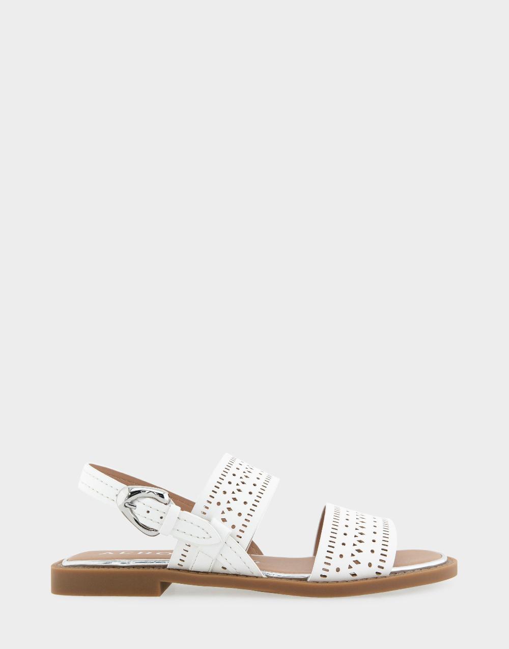 aerosoles Comfortable Women's Flat Sandals in White Perf Faux Leather