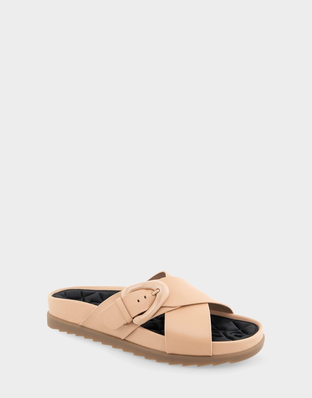 Aerosoles Comfortable Women's Footbed Sandals In Beige Bisque Leather