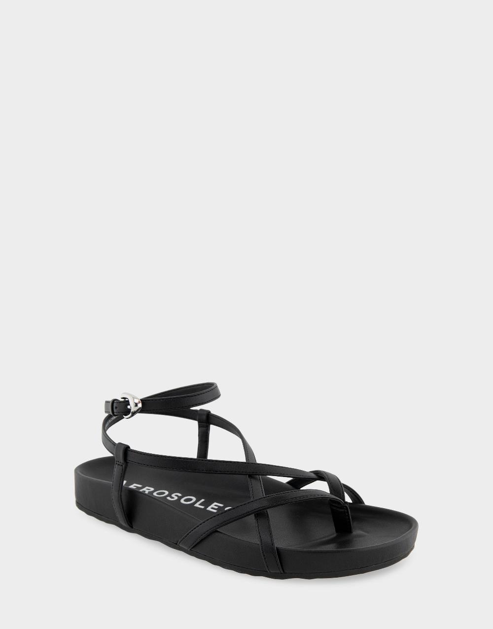 Aerosoles Comfortable Women's Footbed Sandals In Black Faux Leather