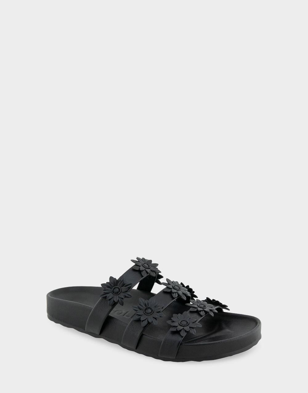 Aerosoles Comfortable Women's Footbed Sandals In Black Faux Leather