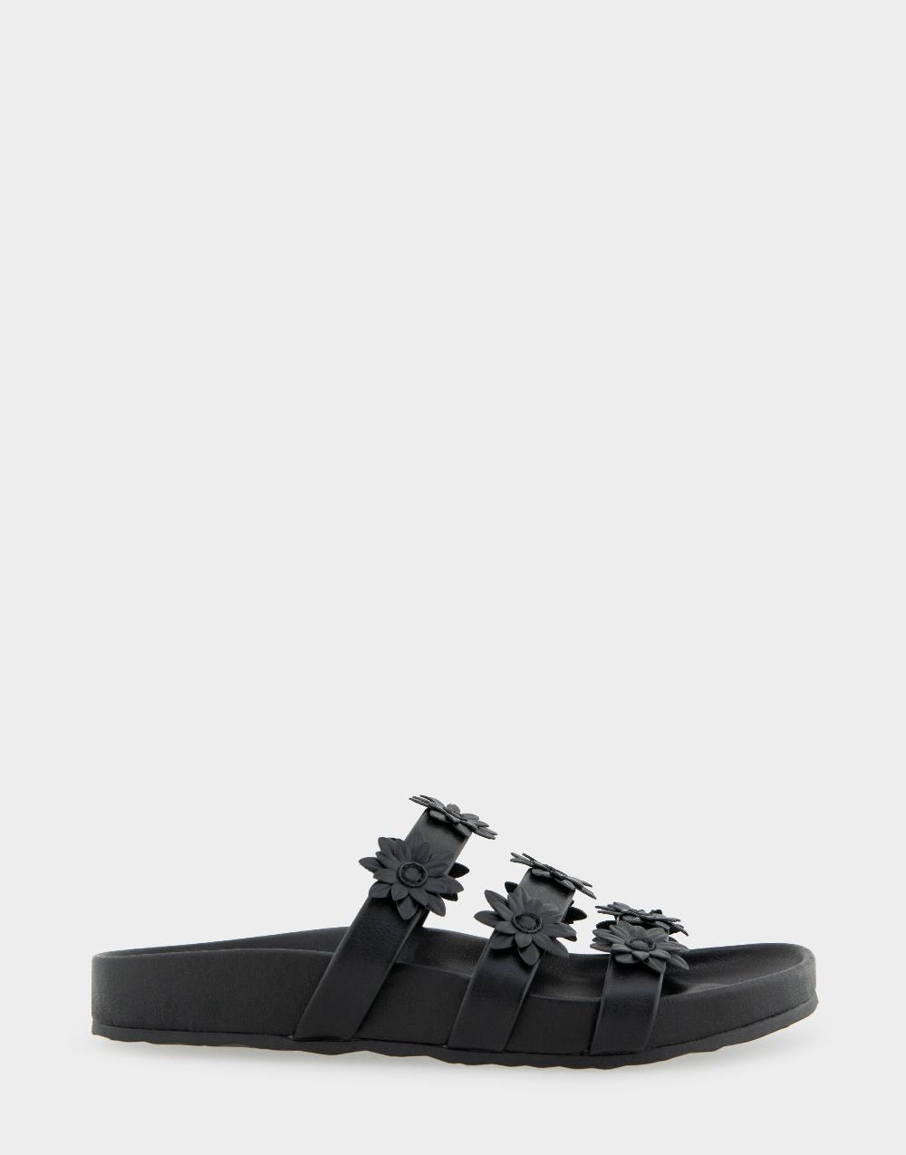 aerosoles Comfortable Women's Footbed Sandals in Black Faux Leather