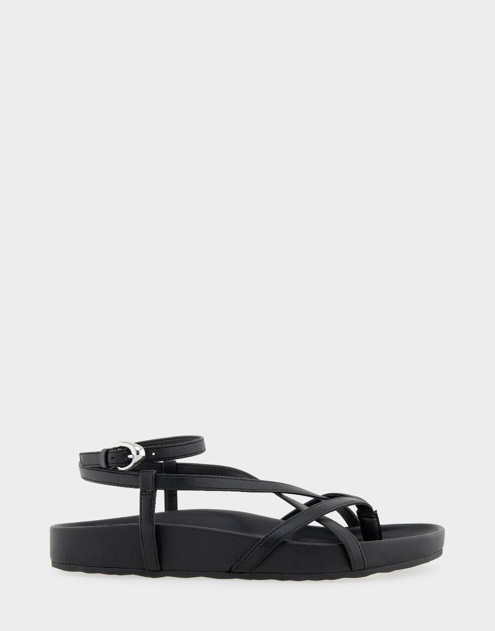 aerosoles Comfortable Women's Footbed Sandals in Black Faux Leather