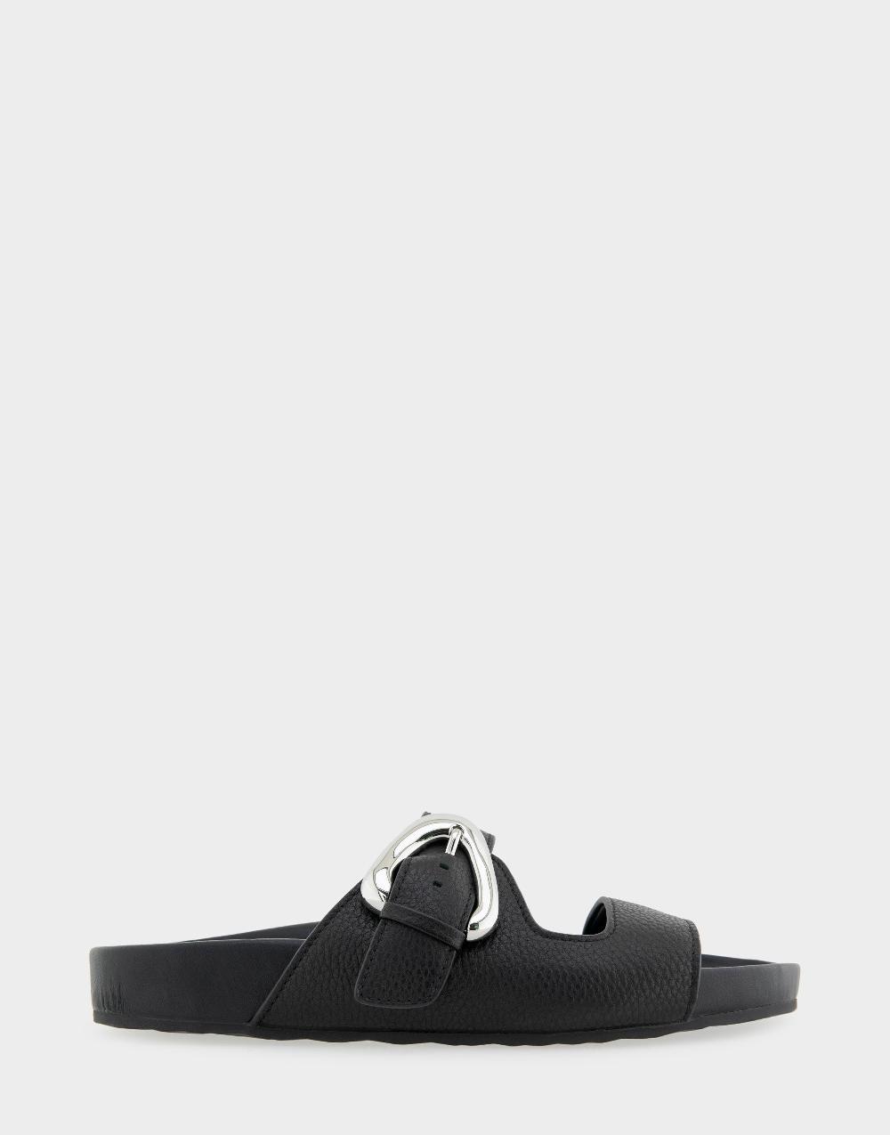 aerosoles Comfortable Women's Footbed Sandals in Black Pebbled Leather