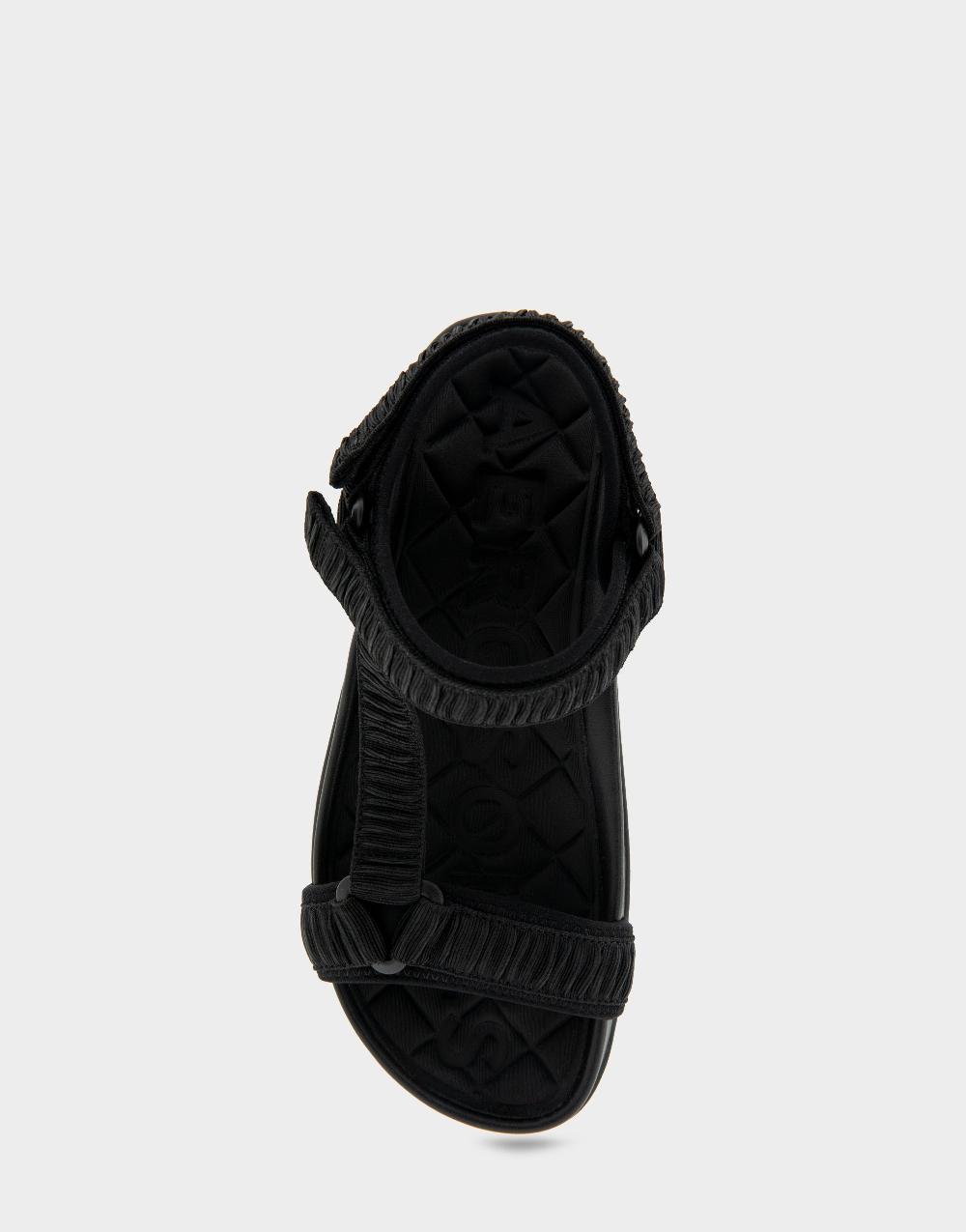 Aerosoles Comfortable Women's Footbed Sandals In Black Rouched Elastic Fabric