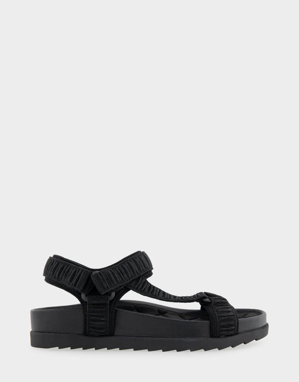 aerosoles Comfortable Women's Footbed Sandals in Black Rouched Elastic Fabric
