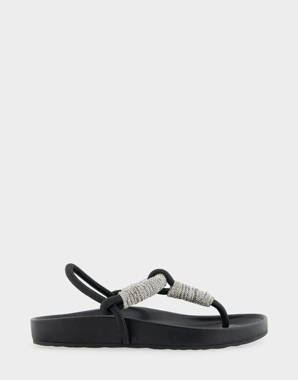 aerosoles Comfortable Women's Footbed Sandals in Black With Crystal Faux Leather