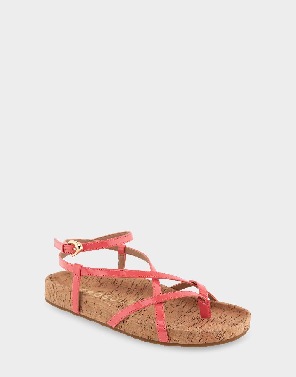 Aerosoles Comfortable Women's Footbed Sandals In Coral Patent Faux Leather/cork