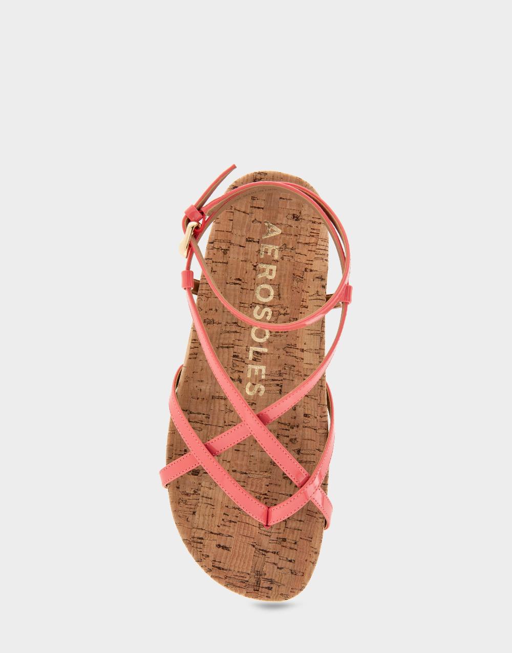 Aerosoles Comfortable Women's Footbed Sandals In Coral Patent Faux Leather/cork