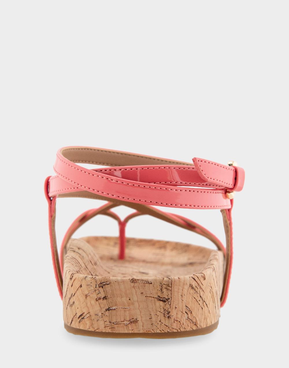 Aerosoles Comfortable Women's Footbed Sandals In Coral Patent Faux Leather/cork