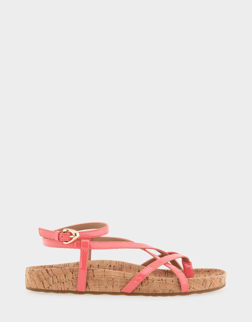 aerosoles Comfortable Women's Footbed Sandals in Coral Patent Faux Leather/cork