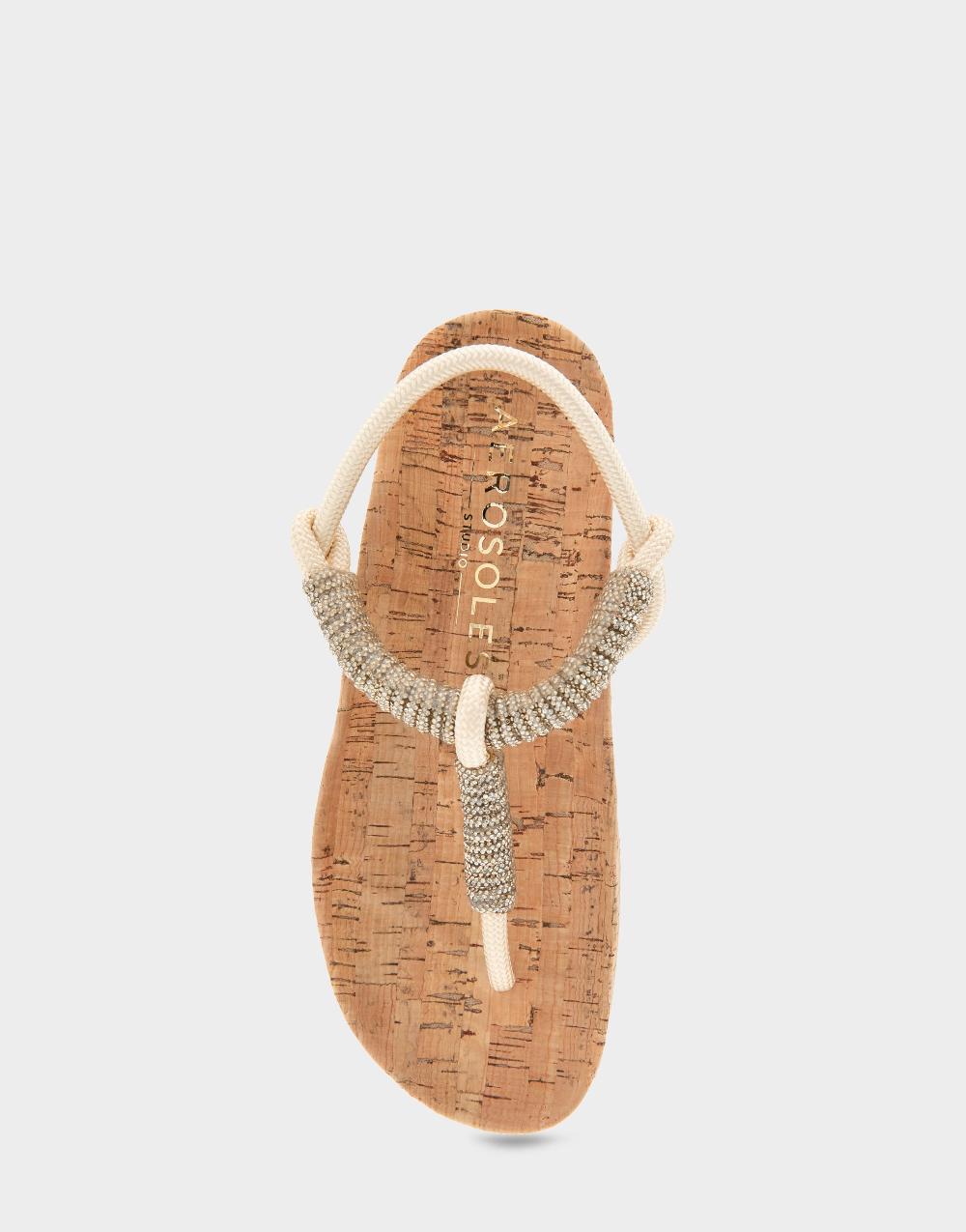 Aerosoles Comfortable Women's Footbed Sandals In Cork With Crystal Cork