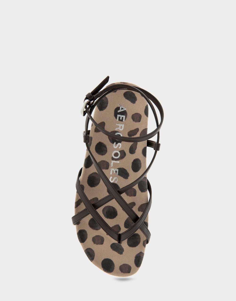 Aerosoles Comfortable Women's Footbed Sandals In Java Spotted Print Faux Leather