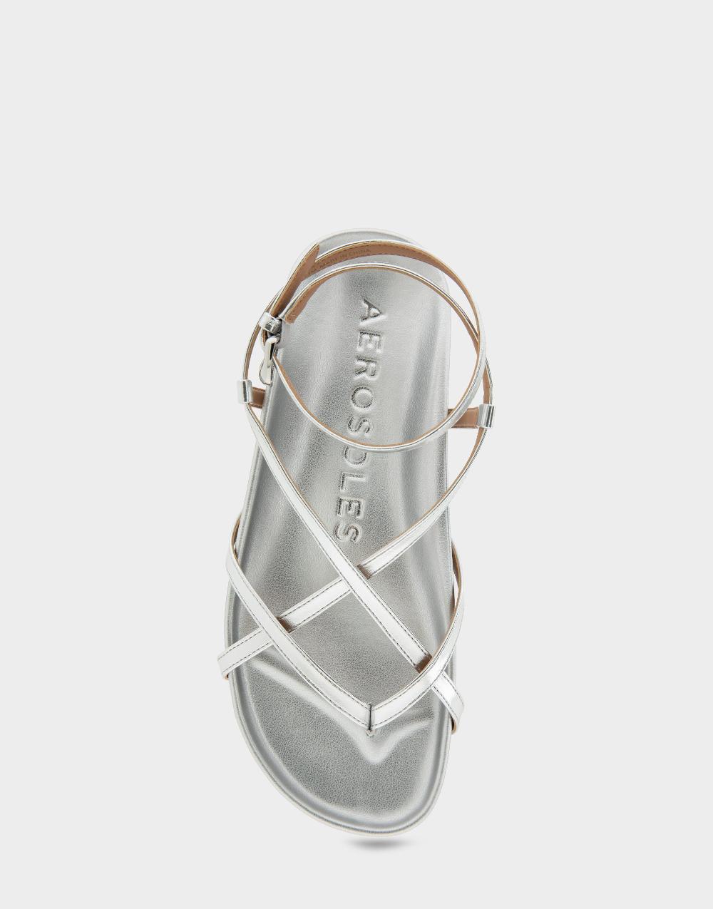Aerosoles Comfortable Women's Footbed Sandals In Silver Metallic Faux Leather