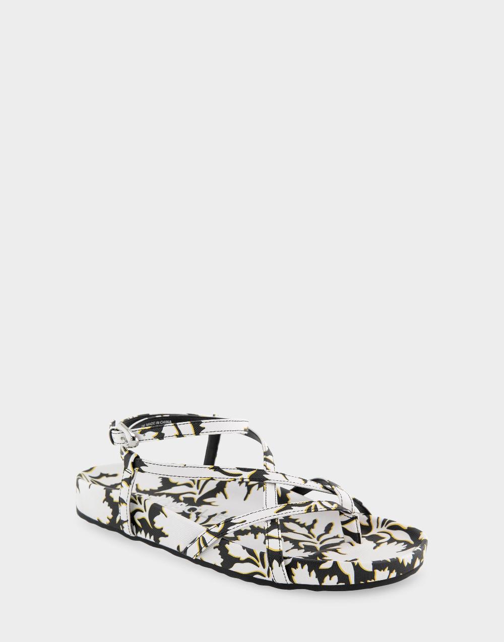 Aerosoles Comfortable Women's Footbed Sandals In White/black Printed Floral Faux Leather