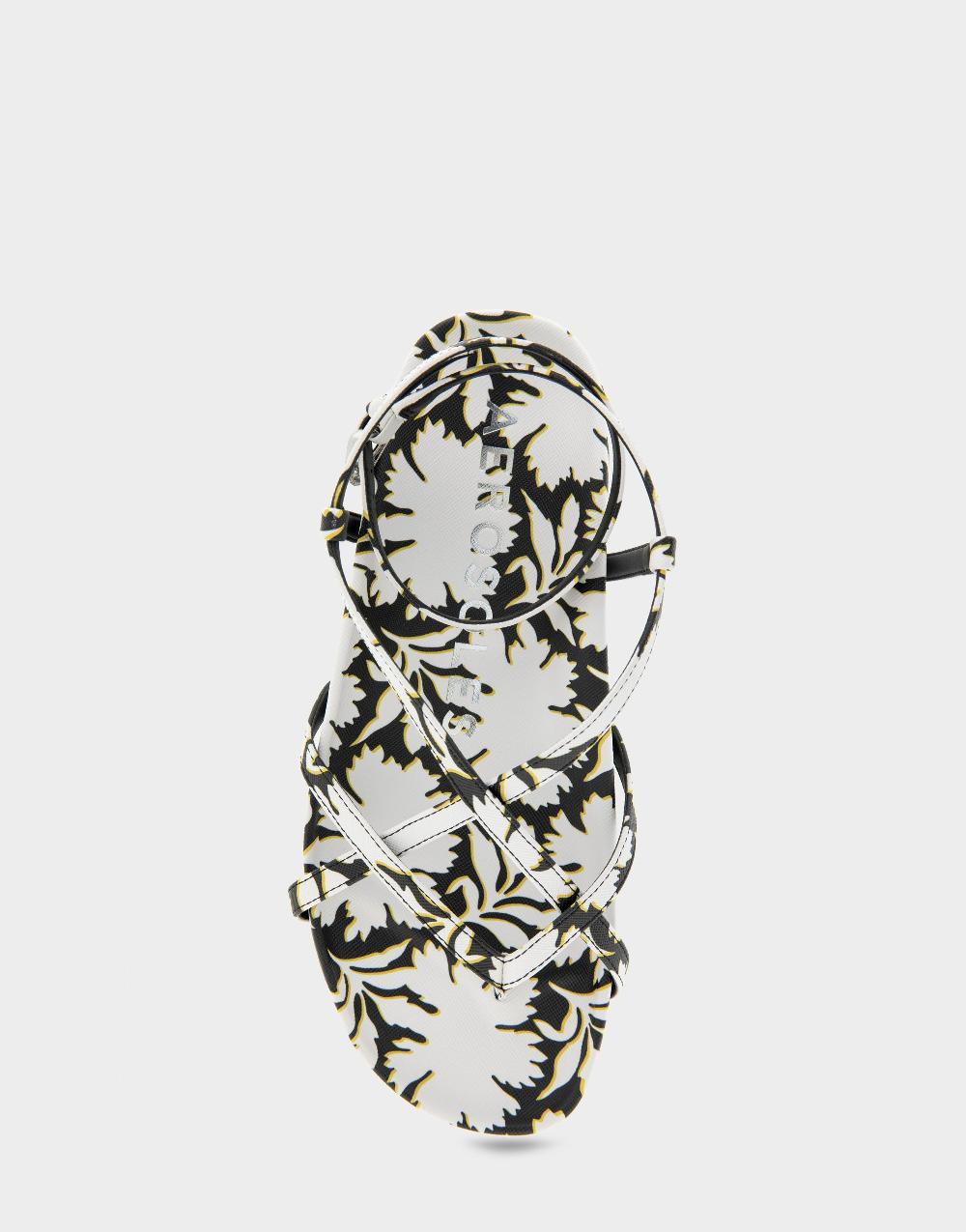 Aerosoles Comfortable Women's Footbed Sandals In White/black Printed Floral Faux Leather