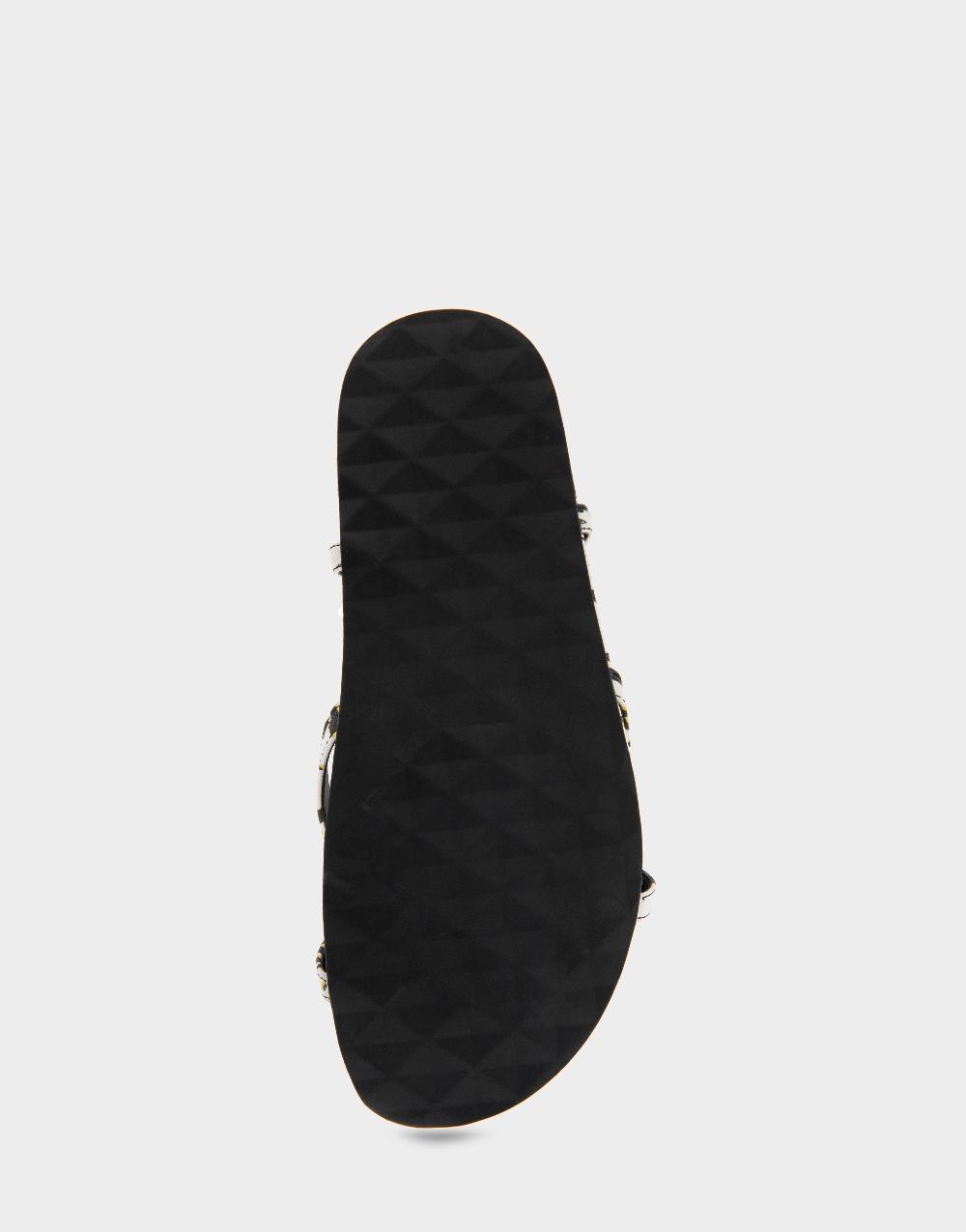 Aerosoles Comfortable Women's Footbed Sandals In White/black Printed Floral Faux Leather