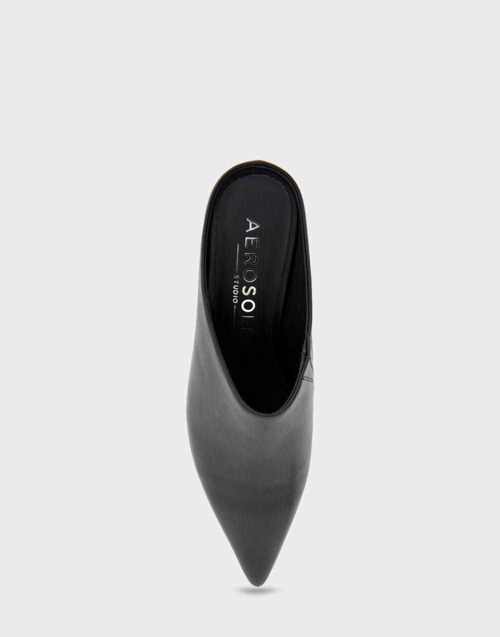 Aerosoles Comfortable Women's Heeled Mules In Black Leather