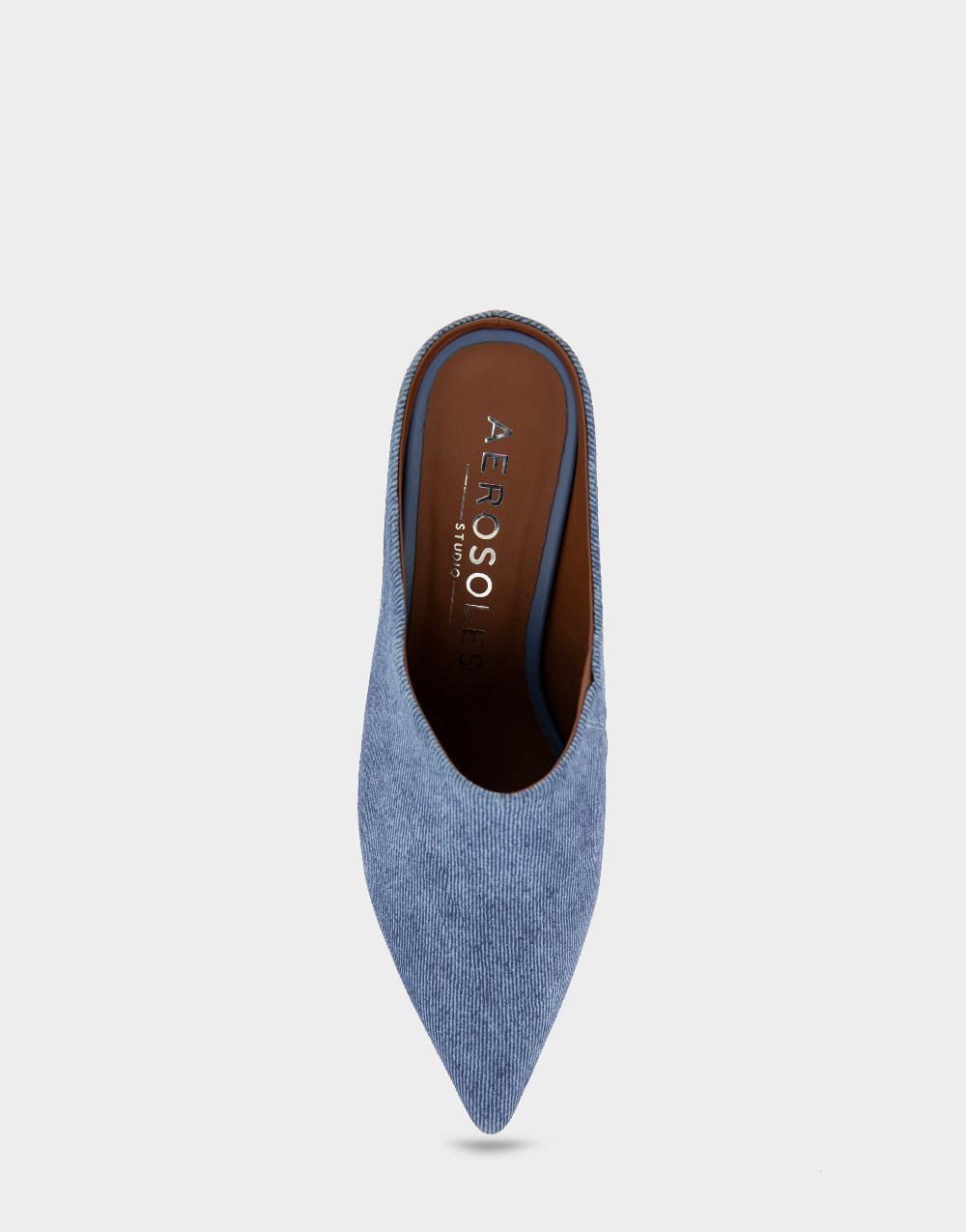 Aerosoles Comfortable Women's Heeled Mules In Blue Denim Suede
