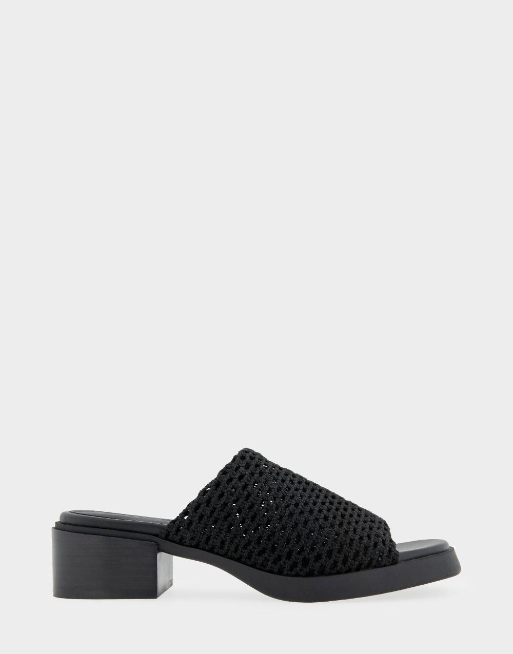 aerosoles Comfortable Women's Knit Slip On Low Block Heel Sandal in Black Knit Fabric