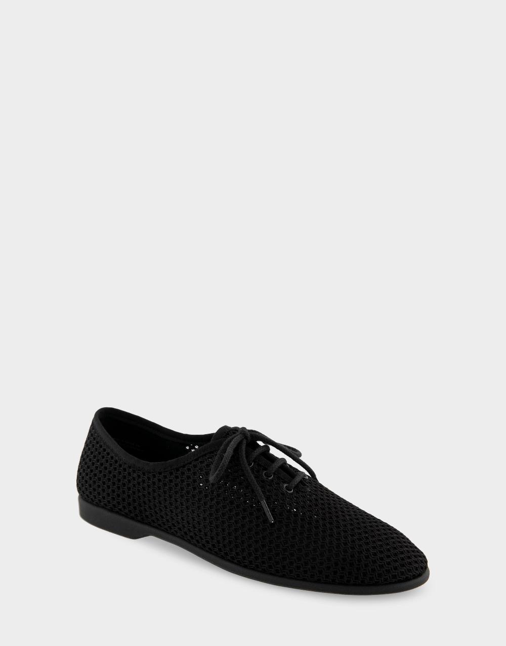 Aerosoles Comfortable Women's Lace Up Flats In Black Mesh Fabric