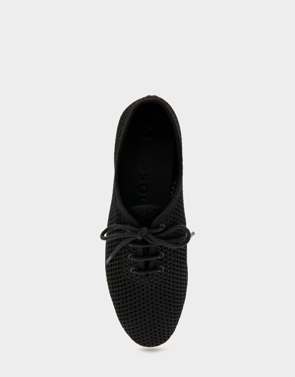 Aerosoles Comfortable Women's Lace Up Flats In Black Mesh Fabric