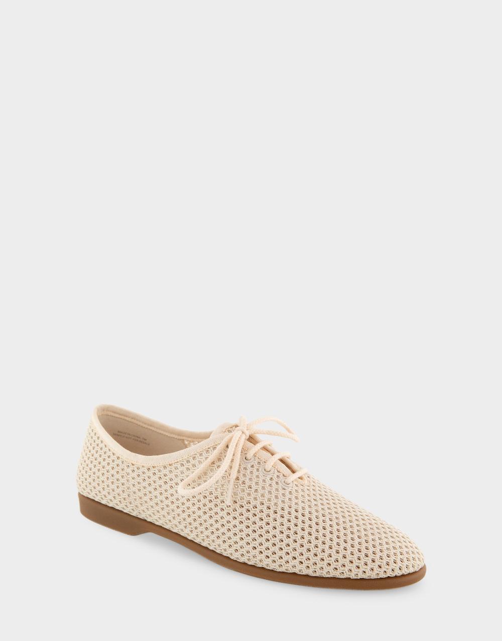 Aerosoles Comfortable Women's Lace Up Flats In Eggnog Mesh Fabric