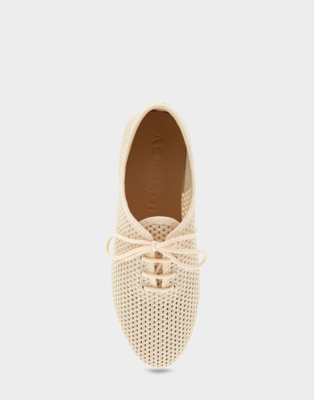 Aerosoles Comfortable Women's Lace Up Flats In Eggnog Mesh Fabric