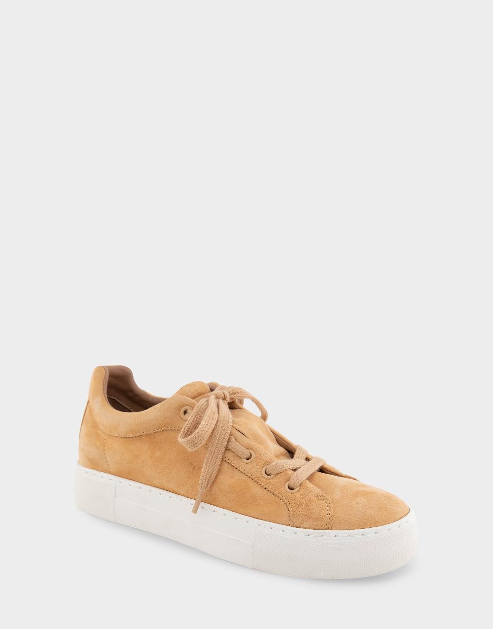 Aerosoles Comfortable Women's Lace Up Sneakers In Beige Suede