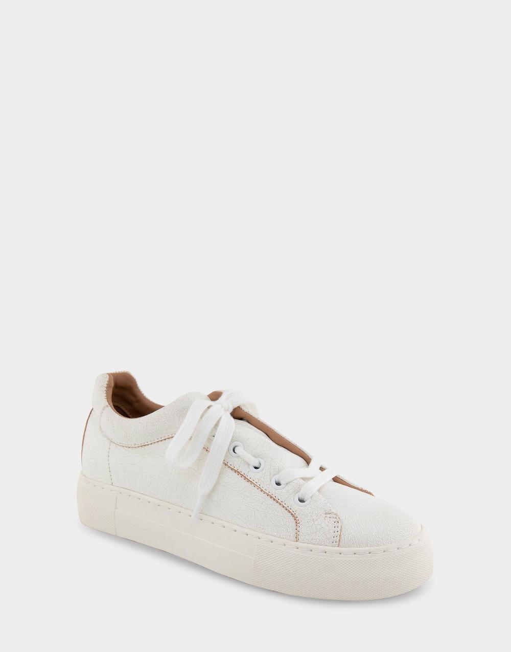 Aerosoles Comfortable Women's Lace Up Sneakers In White Crackled Leather