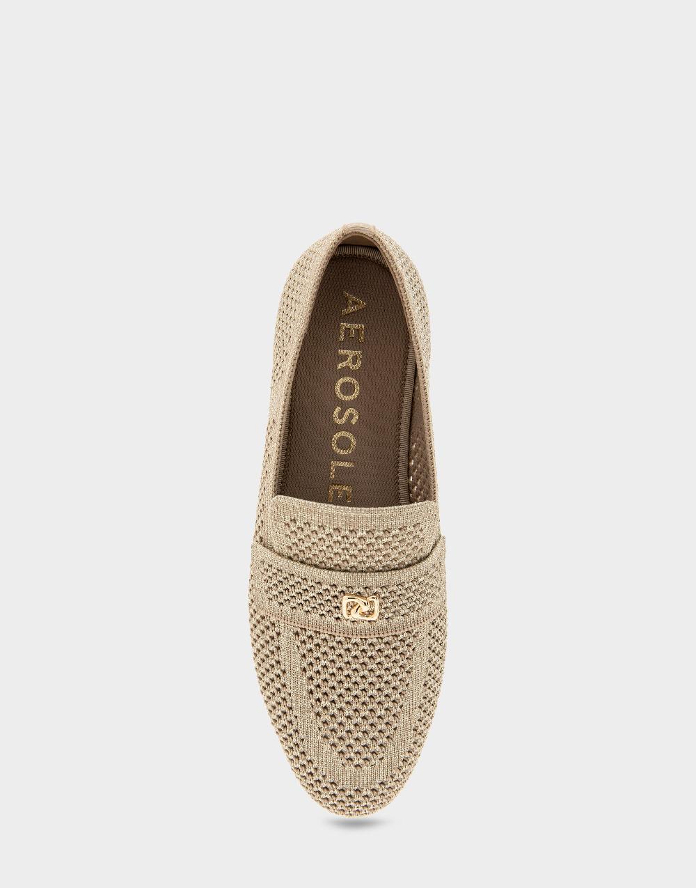 Aerosoles Comfortable Women's Loafers In Gold Metallic Open Knit Fabric